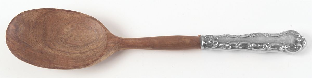 Pompadour (Sterling, 1914, No Monograms) Salad Serving Spoon with Wooden Bowl by Birks Silver-1