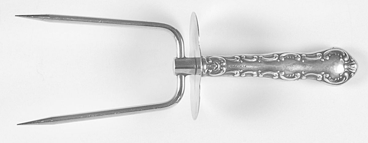 Pompadour (Sterling, 1914, No Monograms) Large Joint/Roast Holder Fork by Birks Silver-1