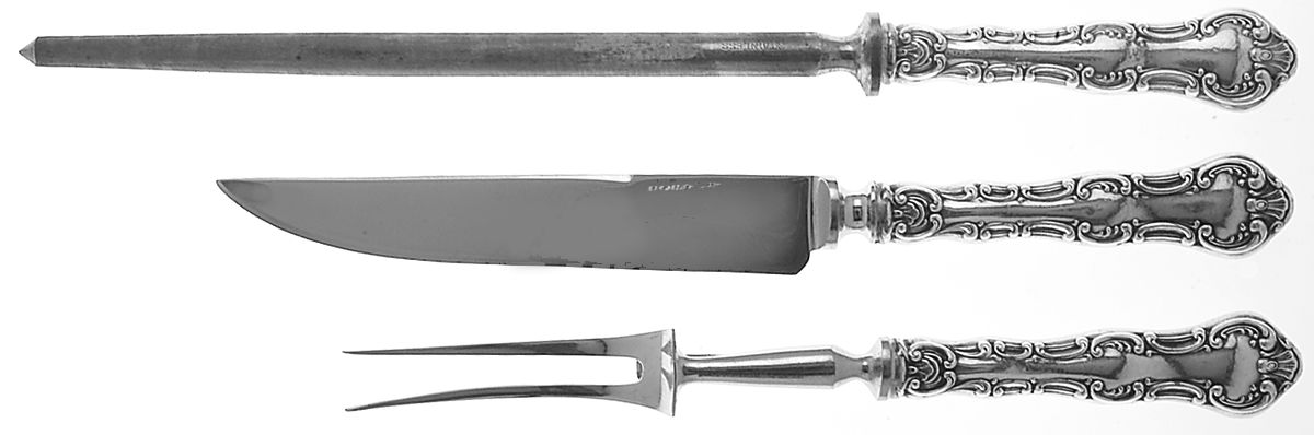 Pompadour (Sterling, 1914, No Monograms) Small Steak 3-Piece Carving Set with Stainless Blade by Birks Silver-1
