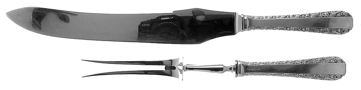 Rose Bower (Sterling, No Monograms) Large 2-Piece Roast Carving Set w/Stainless Blade by Birks Silver-1