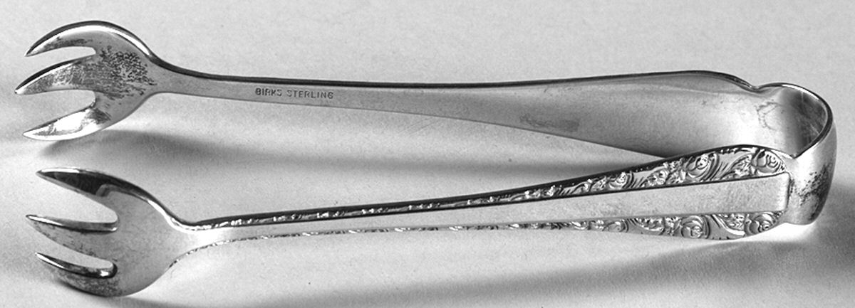 Rose Bower (Sterling, No Monograms) Sugar Tongs by Birks Silver-1