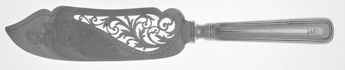 Saxon (Sterling, 1914, No Monograms) Hollow Handle Fish Serving Knife,Sp Bld,Bright Cut by Birks Silver-1