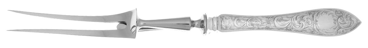 Tudor Scroll (Sterling, 1914, No Monograms) Large Stainless-Prong Roast Carving Fork by Birks Silver-1