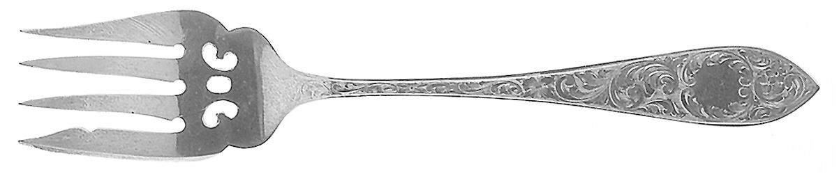 Tudor Scroll (Sterling, 1914, No Monograms) Small Solid Cold Meat Serving Fork by Birks Silver-1