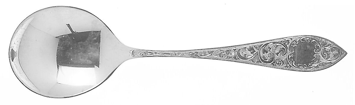 Tudor Scroll (Sterling, 1914, No Monograms) Round Bowl Soup Spoon (Cream Soup) by Birks Silver-1