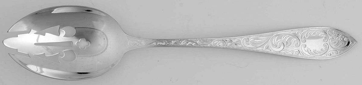 Tudor Scroll (Sterling, 1914, No Monograms) Pierced Tablespoon (Serving Spoon) by Birks Silver-1