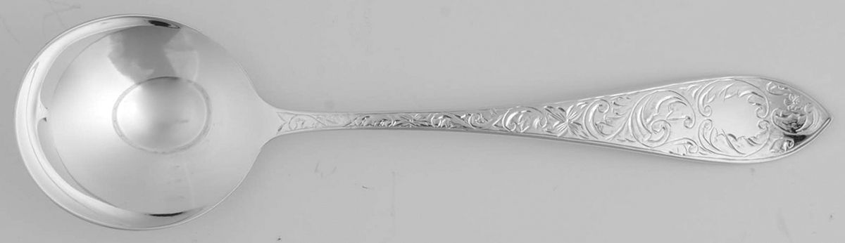 Tudor Scroll (Sterling, 1914, No Monograms) Round Bowl Soup Spoon (Gumbo) by Birks Silver-1