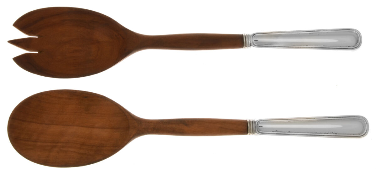 York (Silverplate, No Monograms) Wooden Bowl 2-Piece Salad Set by Birks Silver-1