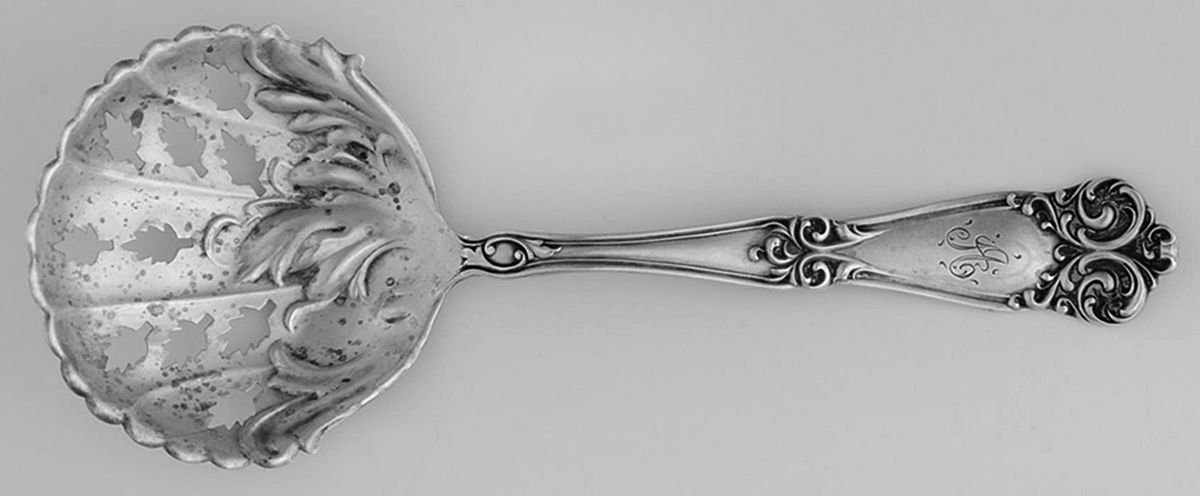 BMS1 (STERLING) Solid Bon Bon Spoon with Pierced Bowl by Baker Manchester-1