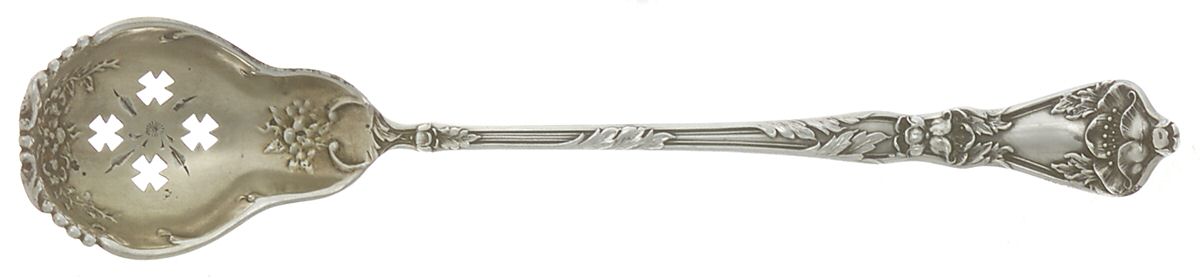 Poppy (Sterling) Short Olive Spoon with Pierced Bowl & Bright Cut by Baker Manchester-1