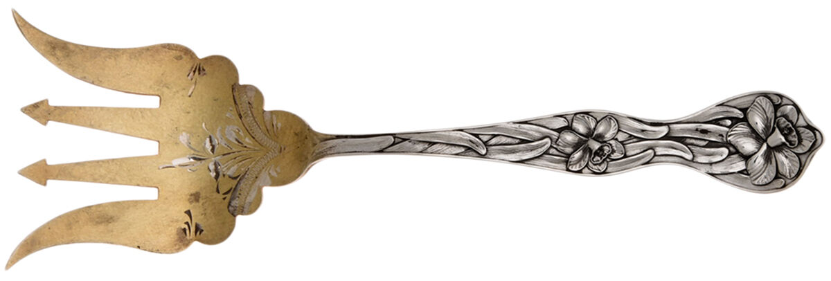 Daffodil (Sterling, 1900) Sardine Serving Fork Tined Large Bright Cut by Baker Manchester-1