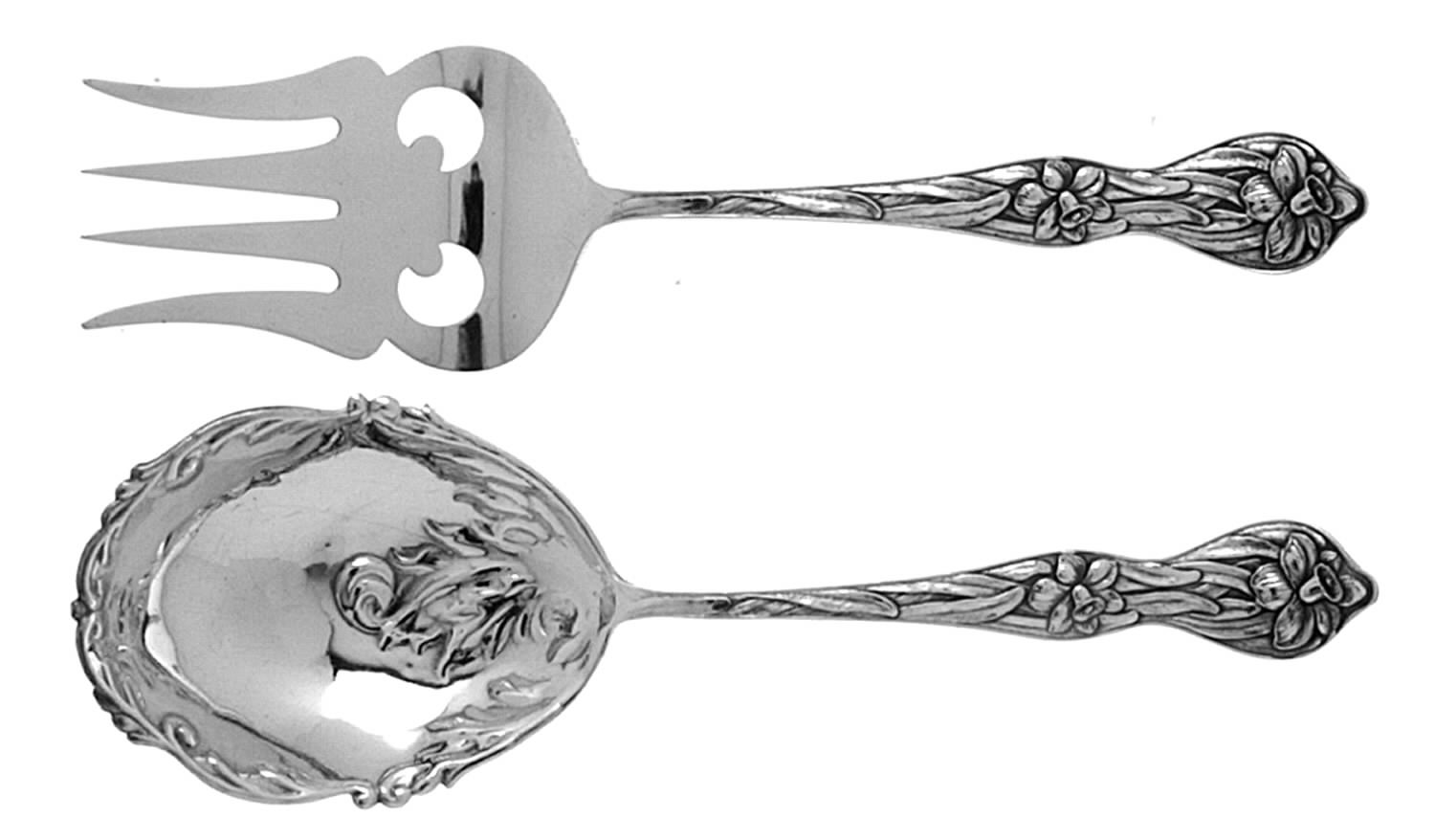Daffodil (Sterling, 1900) (2 Pc) Solid Salad Set by Baker Manchester-1