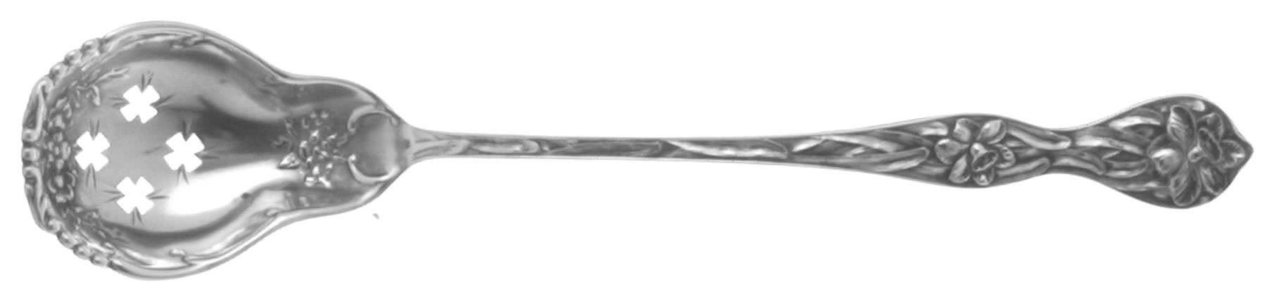 Daffodil (Sterling, 1900) Pierced Bowl Short Handle Olive Spoon by Baker Manchester-1