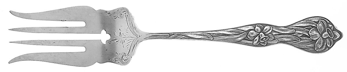 Daffodil (Sterling, 1900) Small Cold Meat Serving Fork Bright Cut by Baker Manchester-1