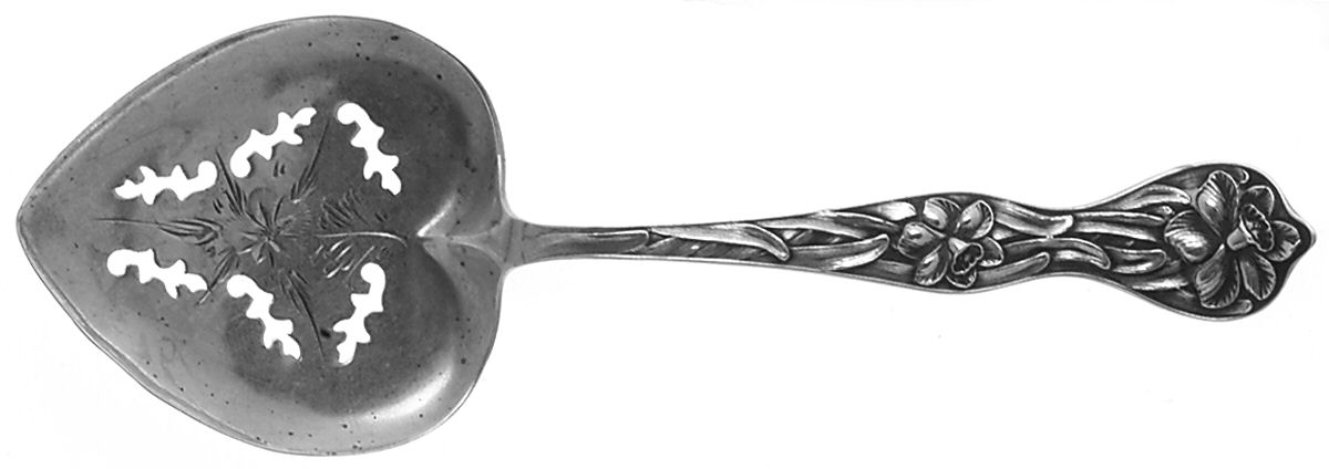 Daffodil (Sterling, 1900) Small Pierced Nut Serving Spoon by Baker Manchester-1
