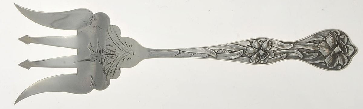 Daffodil (Sterling, 1900) Sardine Serving Fork Tined Large Bright Cut by Baker Manchester-1