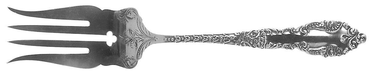 Lafayette (Sterling, 1898) Small Cold Meat Serving Fork Bright Cut by Baker Manchester-1