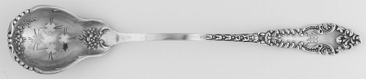 Lafayette (Sterling, 1898) Pierced Bowl Short Handle Olive Spoon by Baker Manchester-1