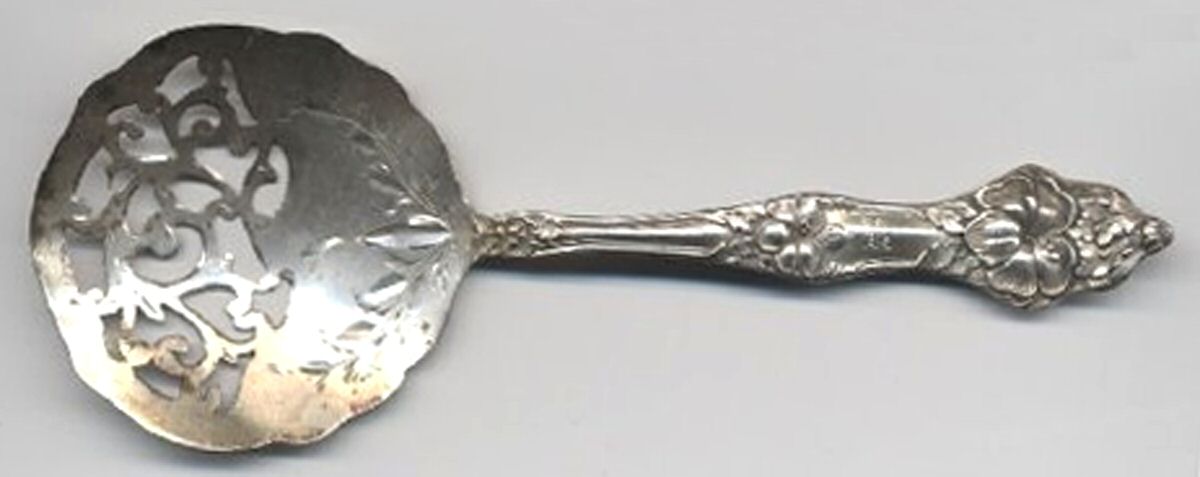 Landers No. 2 (Sterling, 1900, No Monograms) Bon Bon Spoon Bright Cut by Baker Manchester-1