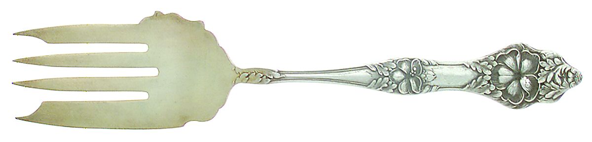 Landers No. 2 (Sterling, 1900, No Monograms) Medium Solid Cold Meat Serving Fork by Baker Manchester-1