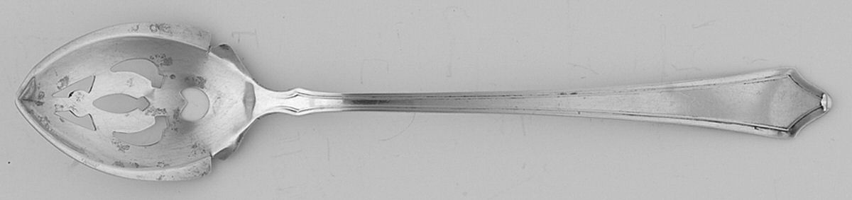 Roger Williams (Sterling, 1918) Pierced Bowl Short Handle Olive Spoon by Baker Manchester-1