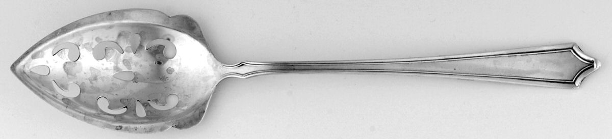 Roger Williams (Sterling, 1918) Pierced Bowl Long Handle Olive Spoon by Baker Manchester-1
