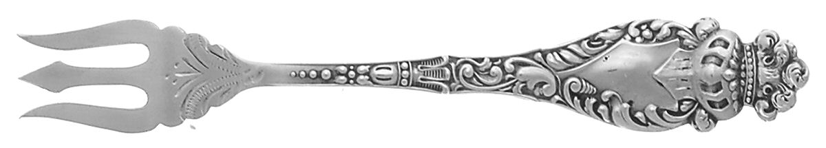 Spartan (Sterling, 1898) Bright Cut Seaford Cocktail Fork by Baker Manchester-1