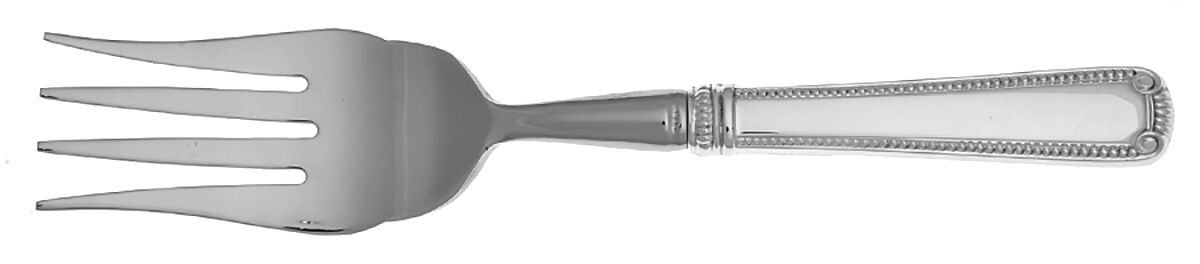 Scroll & Bead (Sterling, 1940, No Monograms) Cold Meat Fork Large, Stainless Tines HC by R. Blackinton & Co-1