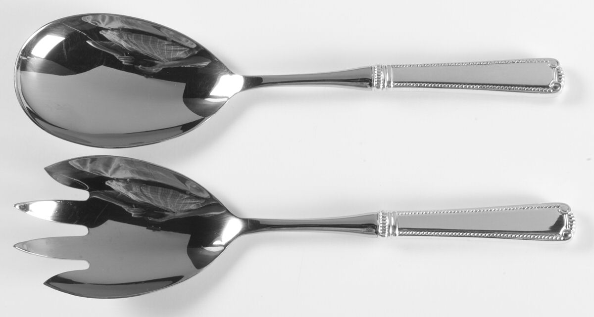 Scroll & Bead (Sterling, 1940, No Monograms) 2 Pc Salad Set with Stainless Bowl by R. Blackinton & Co-1
