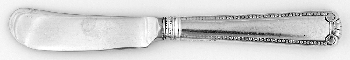 Scroll & Bead (Sterling, 1940, No Monograms) Butter Spreader Hollow Hdl-Paddle/Stainless Blade by R. Blackinton & Co-1