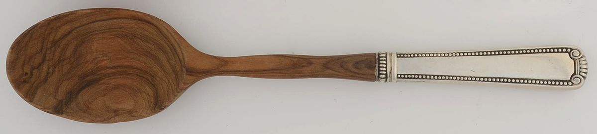 Scroll & Bead (Sterling, 1940, No Monograms) Salad Serving Spoon with Wooden Bowl by R. Blackinton & Co-1