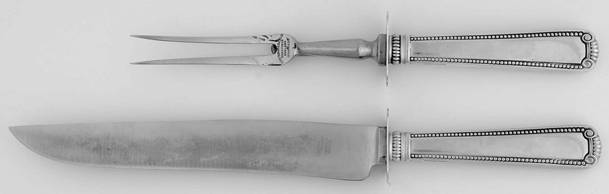 Scroll & Bead (Sterling, 1940, No Monograms) 2 Piece Small Carving Set W/ Sterling Guard by R. Blackinton & Co-1
