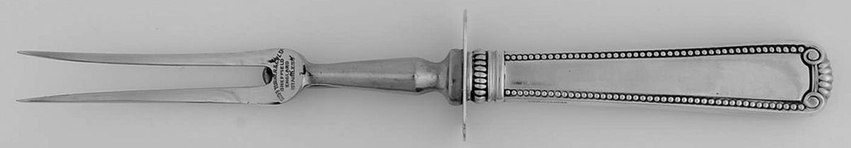 Scroll & Bead (Sterling, 1940, No Monograms) Small Carving Fork W/Sterling Guard by R. Blackinton & Co-1