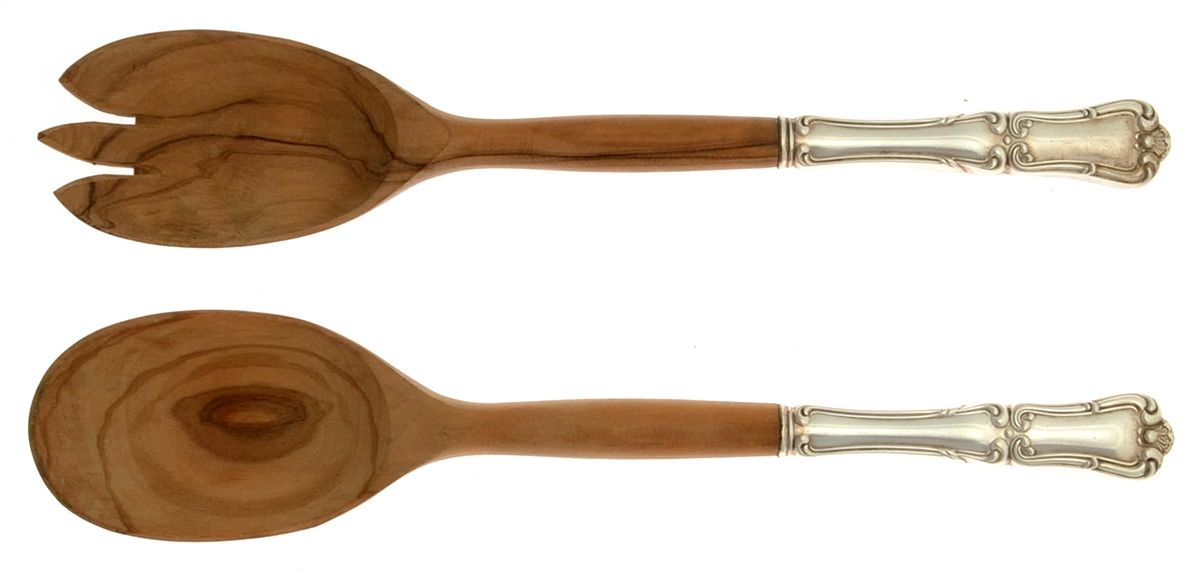 Francis I (Sterling, No Monograms) Wooden Bowl 2-Piece Salad Set by Birks Silver-1