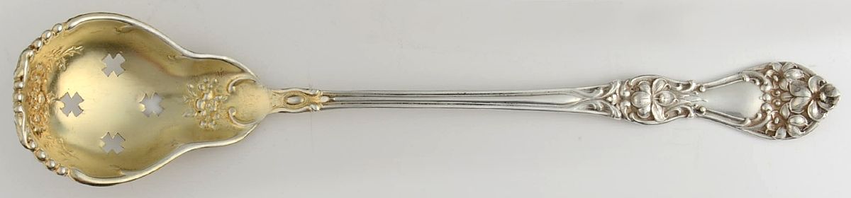 BMS11 (Sterling) Pierced Bowl Short Handle Olive Spoon by Baker Manchester-1