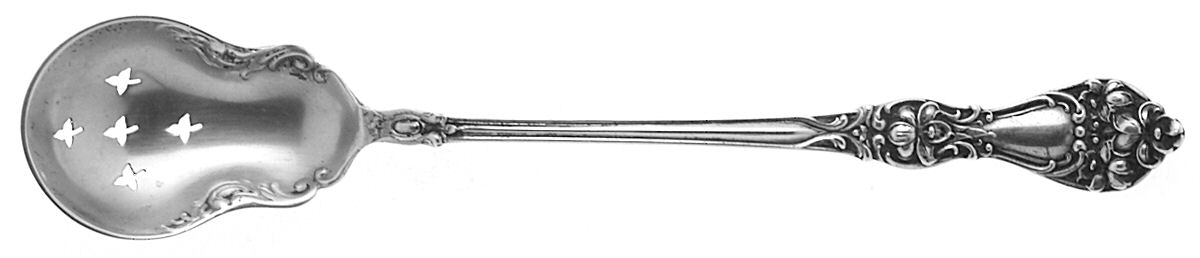 BMS11 (Sterling) Pierced Bowl Short Handle Olive Spoon by Baker Manchester-1