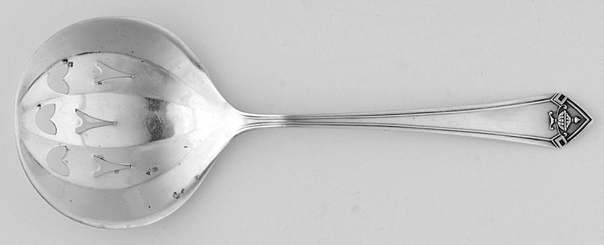 BMS15 (Sterling) Small Pierced Nut Serving Spoon by Baker Manchester-1