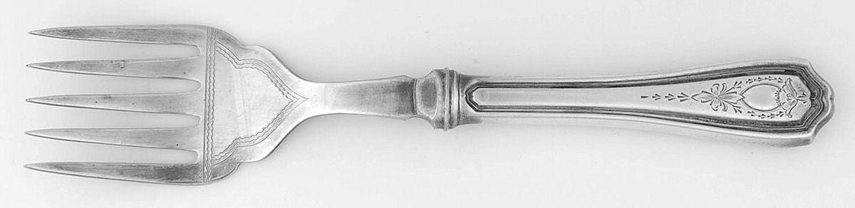 Georgian-Engraved (No Monograms) Medium Cold Meat Serving Fork, Plated Tines by Birks Silver-1