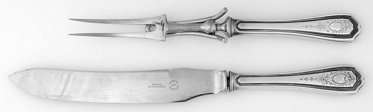 Georgian-Engraved (No Monograms) Small Stainless Blade 2-Piece Steak Carving Set by Birks Silver-1