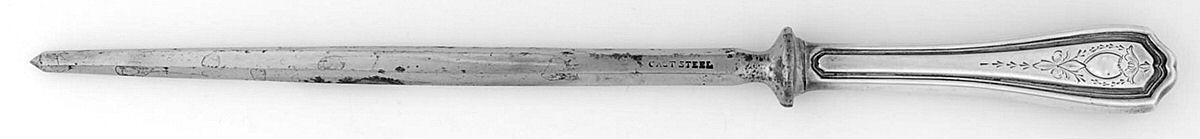 Georgian-Engraved (No Monograms) Large Roast Steel Rod Knife Sharpener by Birks Silver-1