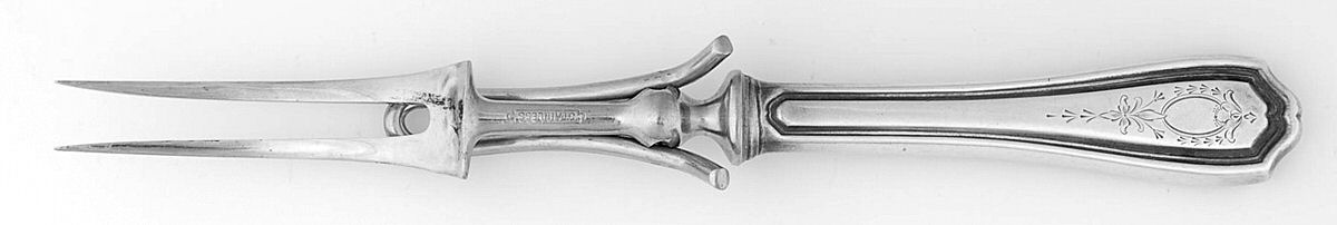 Georgian-Engraved (No Monograms) Small Steak Carving Fork with Stainless Prongs by Birks Silver-1