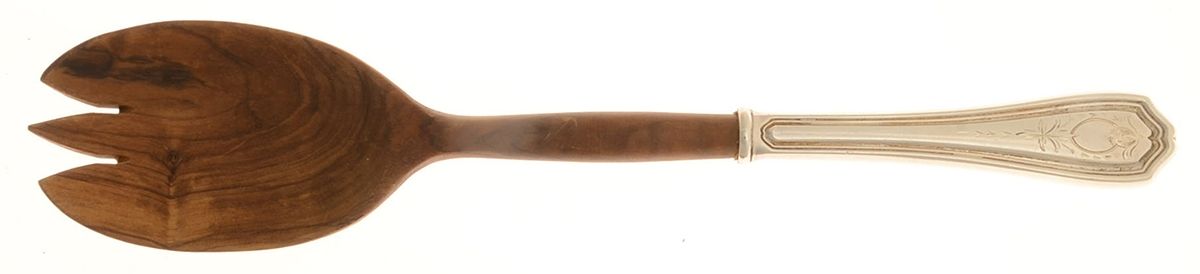 Georgian-Engraved (No Monograms) Salad Serving Fork with Wooden Prongs by Birks Silver-1