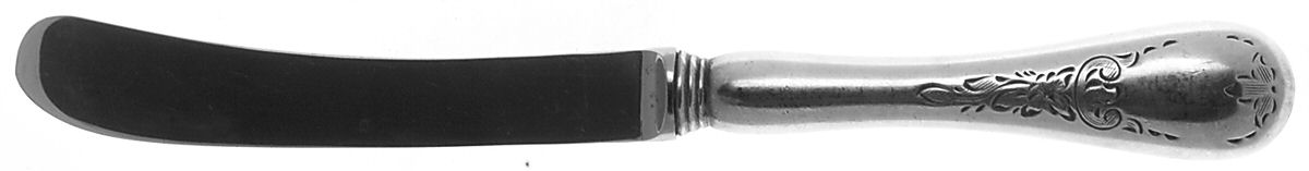 Queen Mary (Silverplate) Butter Spreader Hollow Hdl-Paddle/Stainless Blade by Birks Silver-1