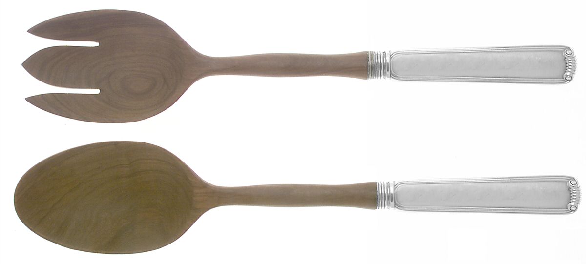 Marie Louise (Sterling, 1939, No Monograms) Wooden Bowl 2-Piece Salad Set by R. Blackinton & Co-1
