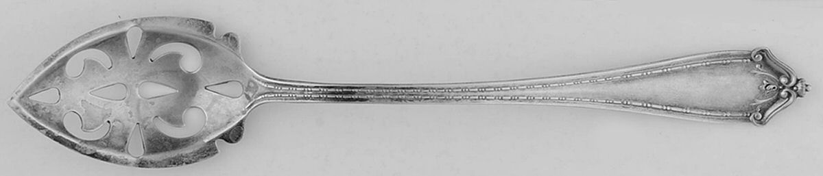 BMS24 (Sterling) Pierced Bowl Short Handle Olive Spoon by Baker Manchester-1
