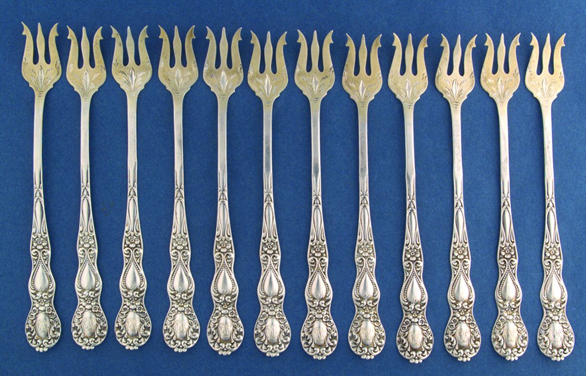 BMS25 (Sterling) Bright Cut Seafood Cocktail Fork - Set of 12 by Baker Manchester-1