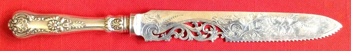 Kings (Sterling) Hollow Handle Bright Cut Cake Saw,SilverplateBlade by Birks Silver-1