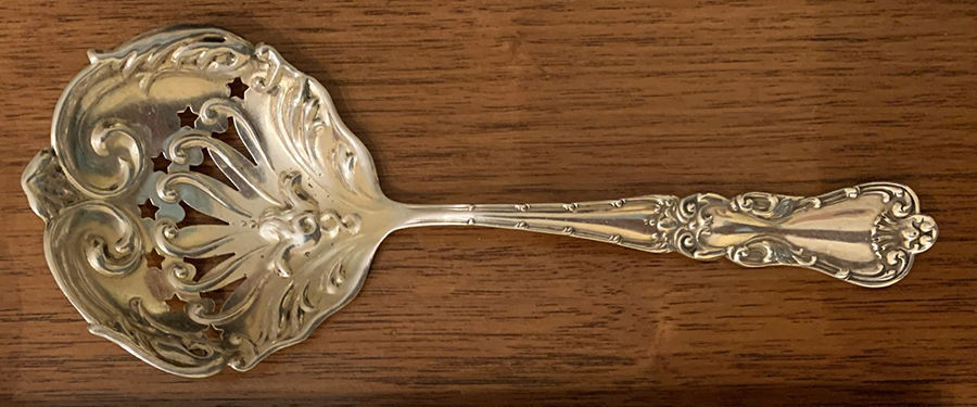 BMS26 (STERLING) Solid Bon Bon Spoon with Pierced Bowl by Baker Manchester-1