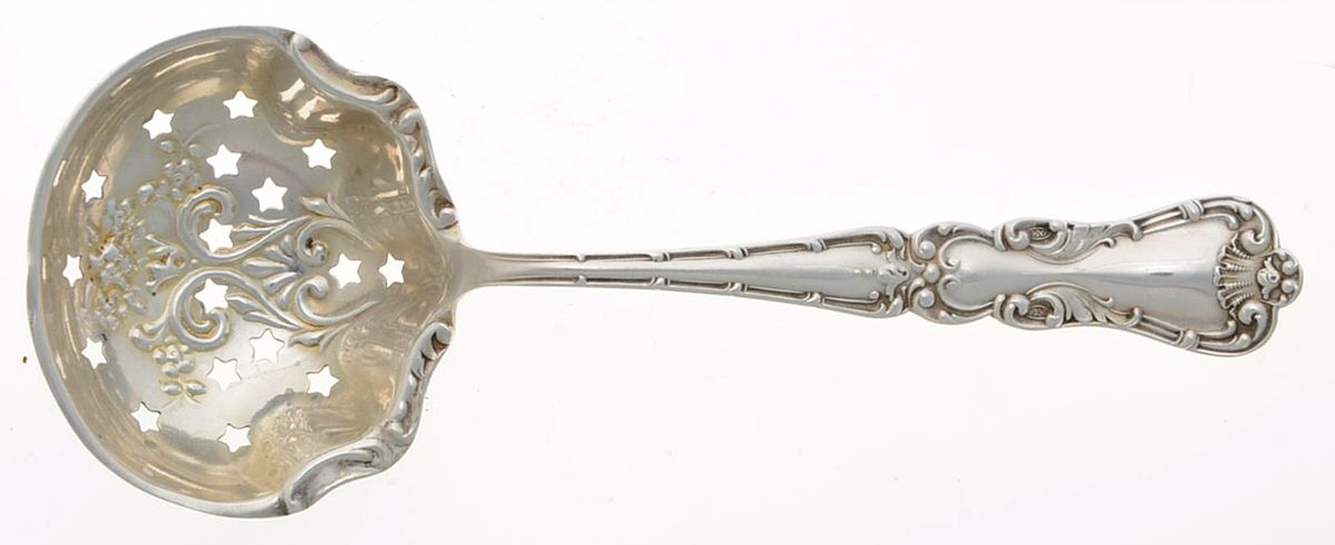 BMS26 (STERLING) Solid Bon Bon Spoon with Pierced Bowl by Baker Manchester-1