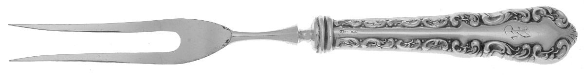 Louis XV (Sterling, 1914) Small Steak Carving Fork, Silverplate Prongs by Birks Silver-1
